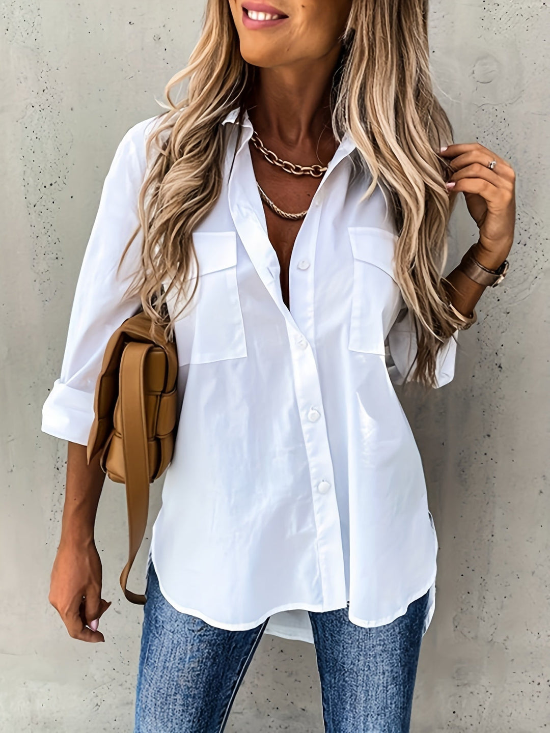 CLASSISCHE FORMELLE BLOUSE MET LANGE MOUWEN VOOR VROUWEN