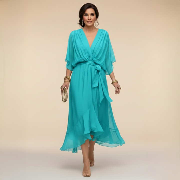CHIFFON JURK MET V-HALS VOOR DAMES