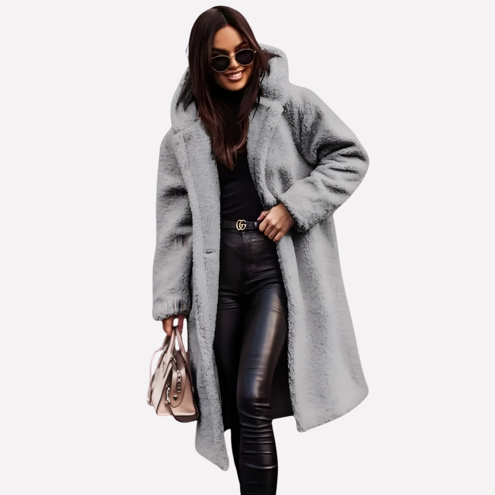 Dames Teddy Coat met Capuchon en Knoopsluiting