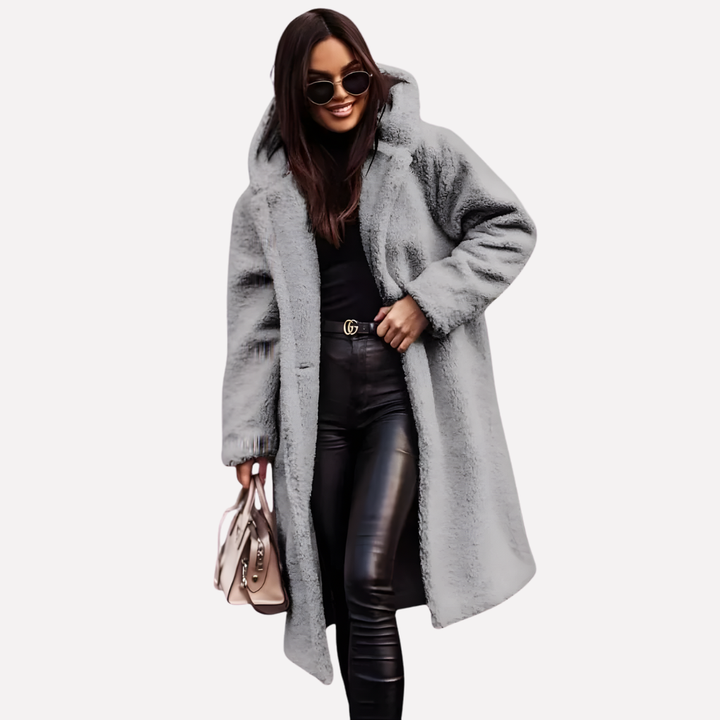 Dames Teddy Coat met Capuchon en Knoopsluiting