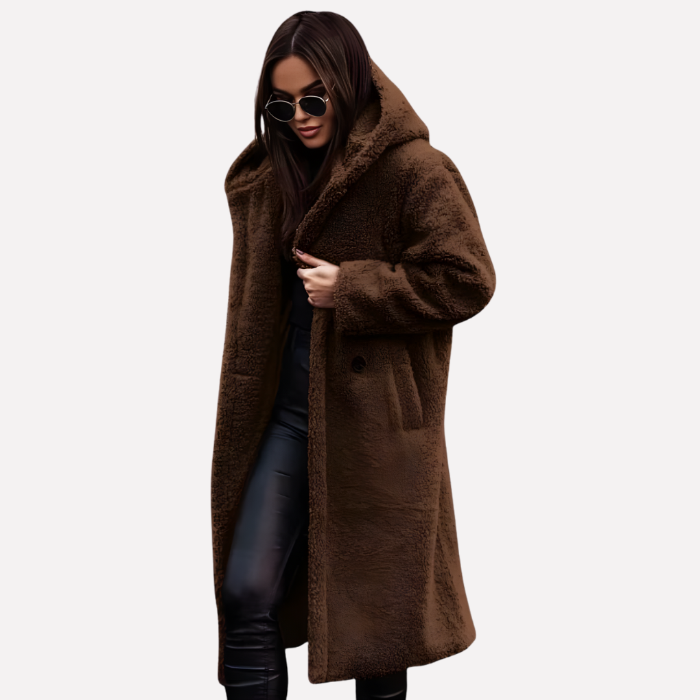 Dames Teddy Coat met Capuchon en Knoopsluiting