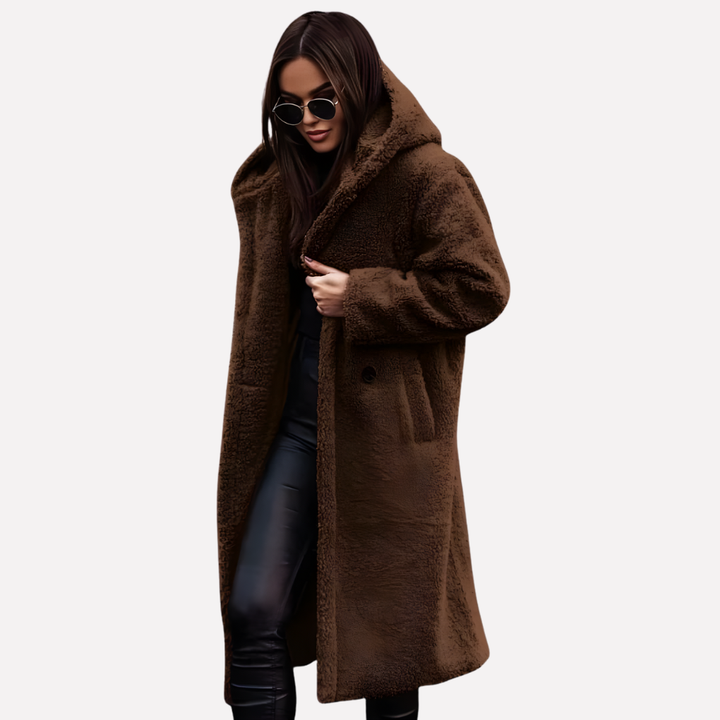 Dames Teddy Coat met Capuchon en Knoopsluiting