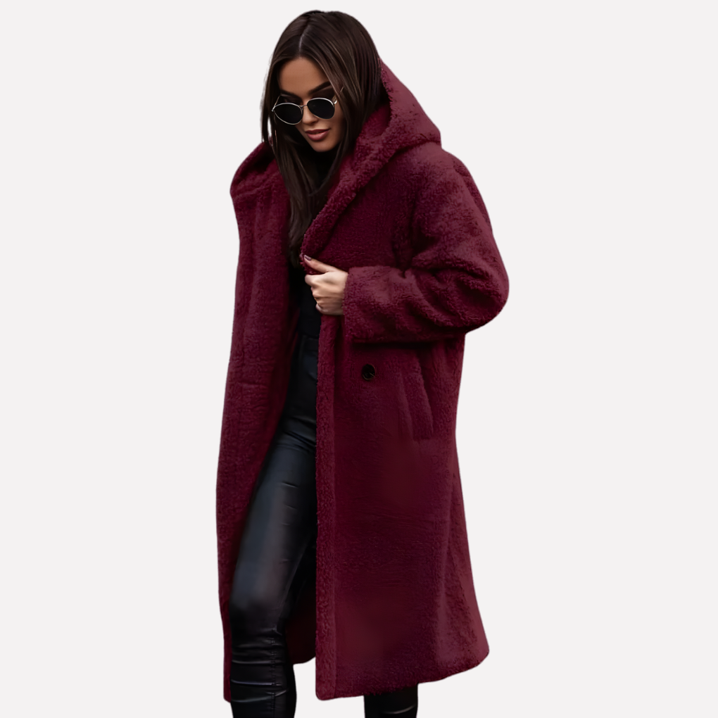 Dames Teddy Coat met Capuchon en Knoopsluiting