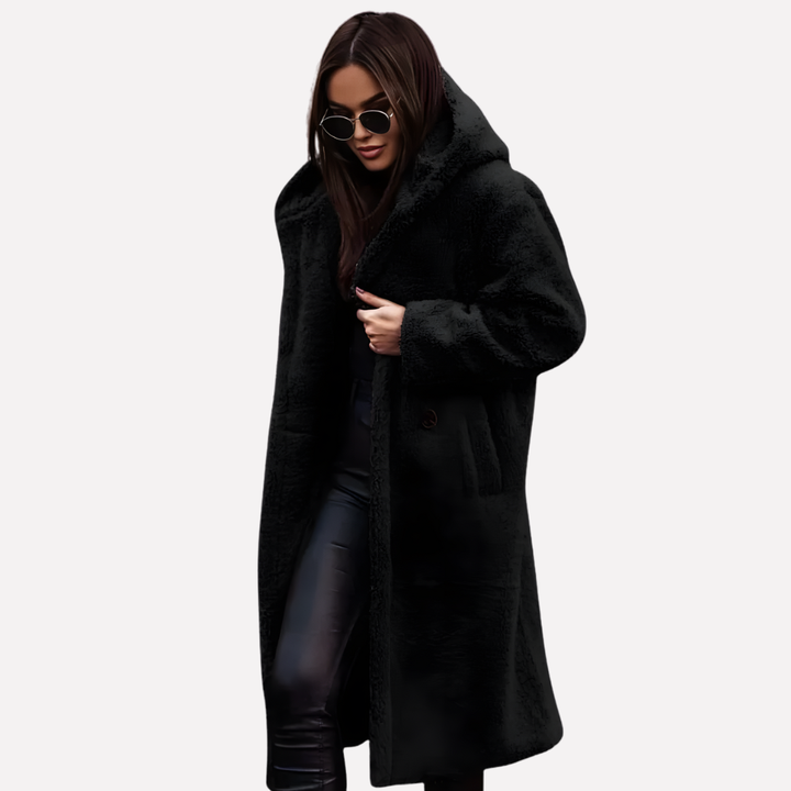 Dames Teddy Coat met Capuchon en Knoopsluiting