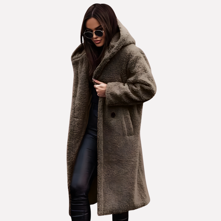 Dames Teddy Coat met Capuchon en Knoopsluiting