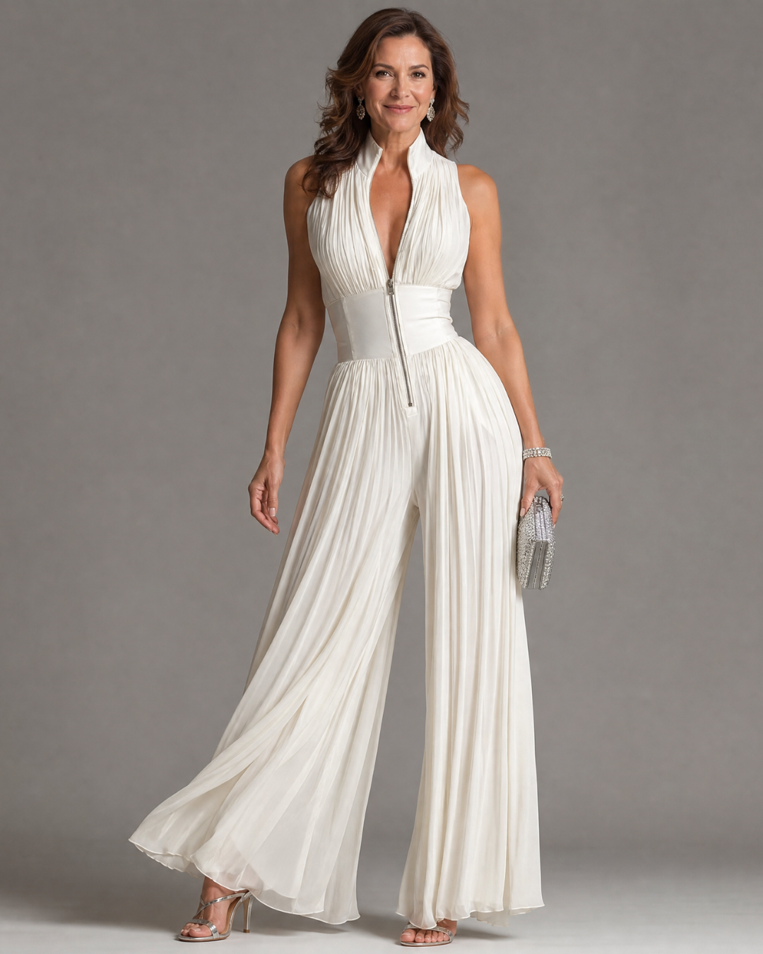 PLISSÉE JUMPSUIT MET HALTERNEK VOOR VROUWEN