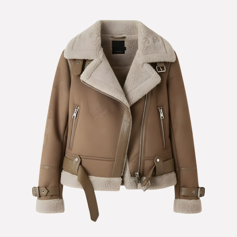 Dames Aviator Jas met Teddy Kraag en Riemsluiting