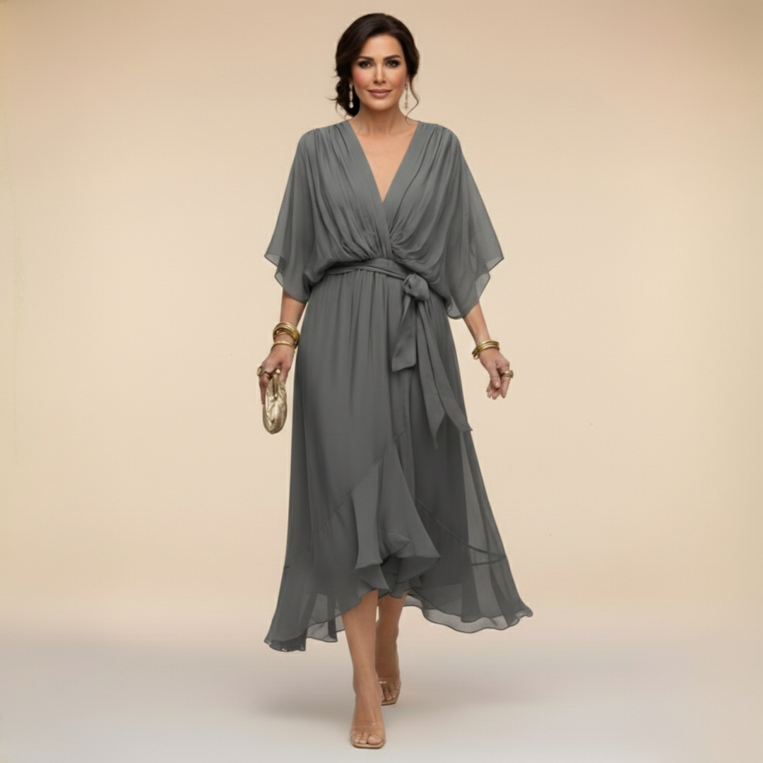 CHIFFON JURK MET V-HALS VOOR DAMES