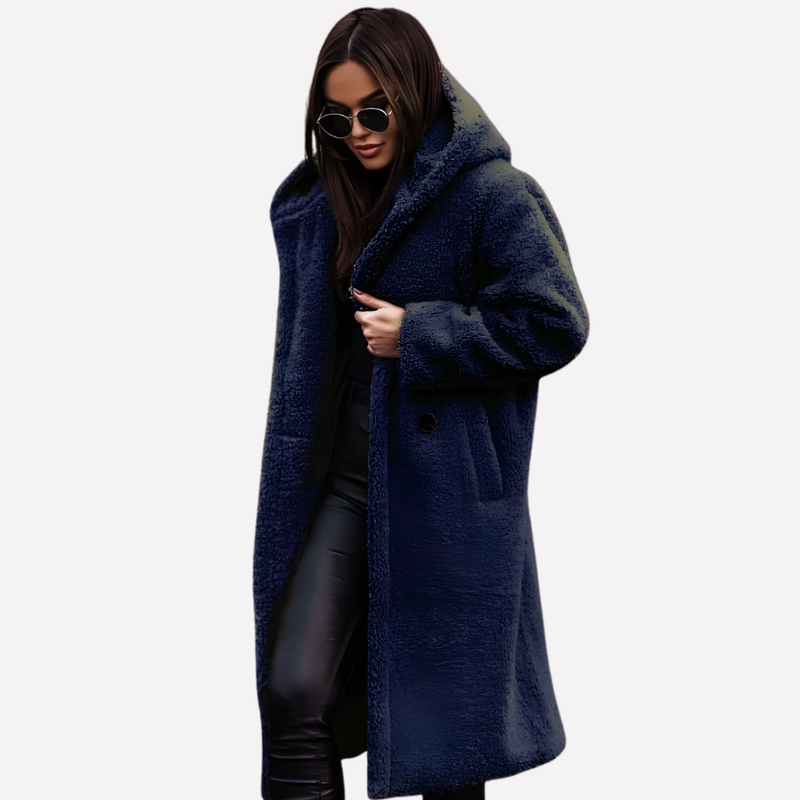 Dames Teddy Coat met Capuchon en Knoopsluiting