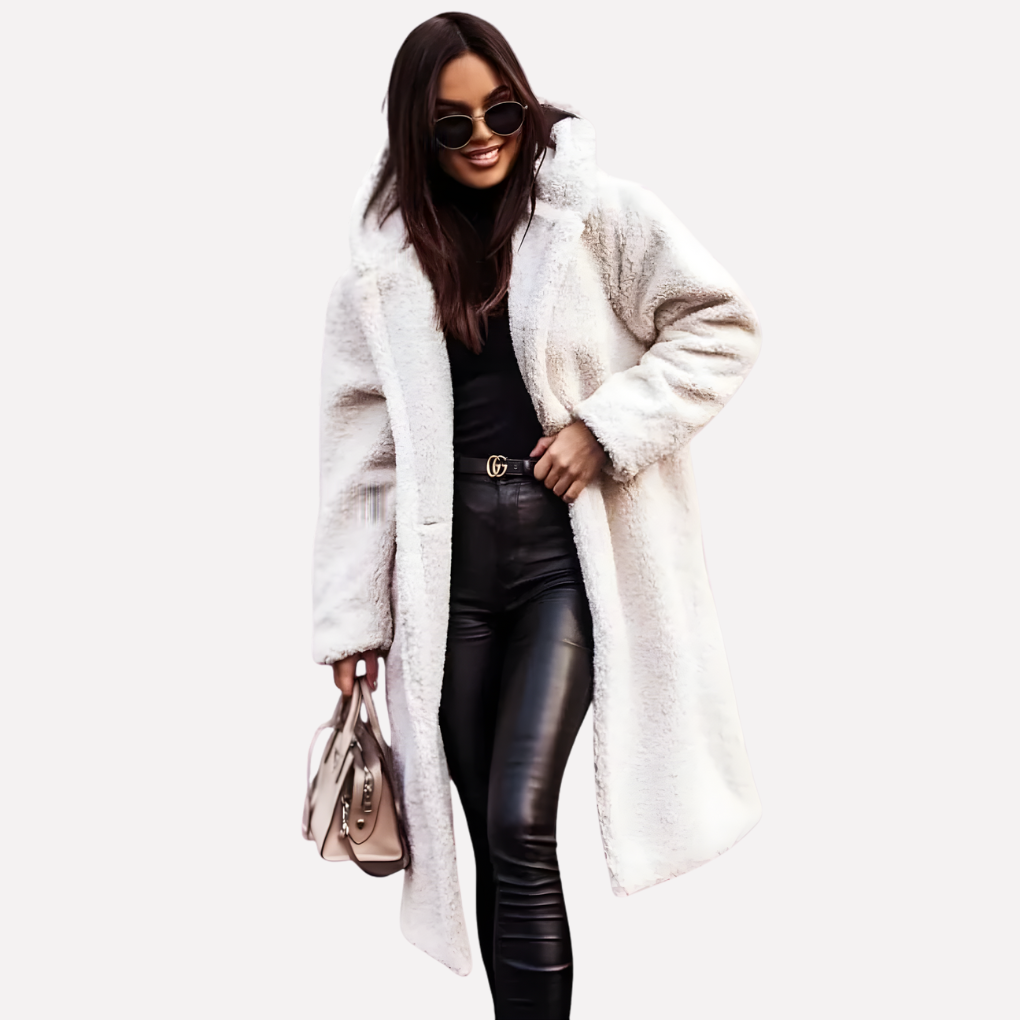 Dames Teddy Coat met Capuchon en Knoopsluiting