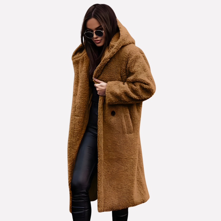 Dames Teddy Coat met Capuchon en Knoopsluiting