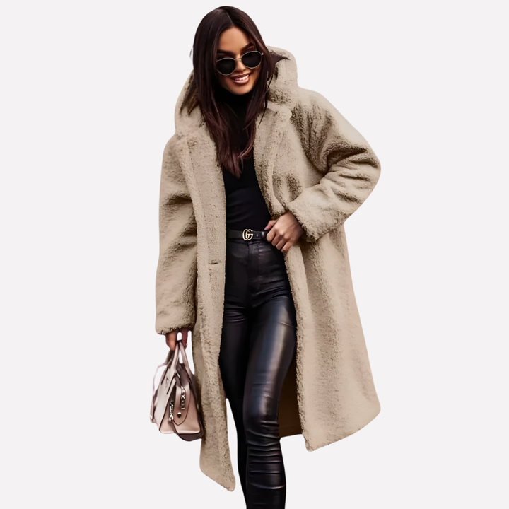 Dames Teddy Coat met Capuchon en Knoopsluiting