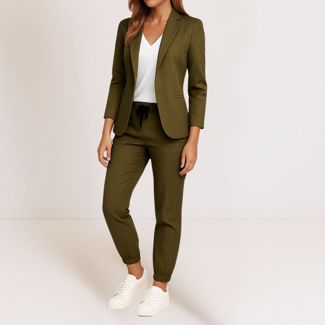 SLIMME KLASSIEKE BLAZER EN JOGGER GECOÖRDINEERDE SET VOOR VROUWEN