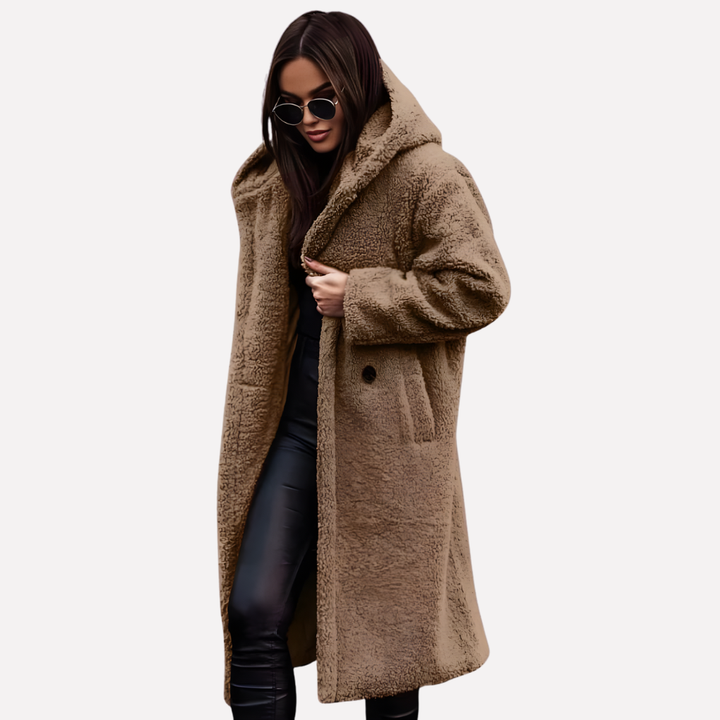 Dames Teddy Coat met Capuchon en Knoopsluiting