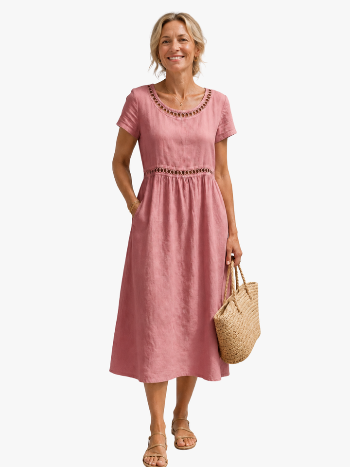 MODERNE MIDI JURK MET BRODERIE VOOR VROUWEN