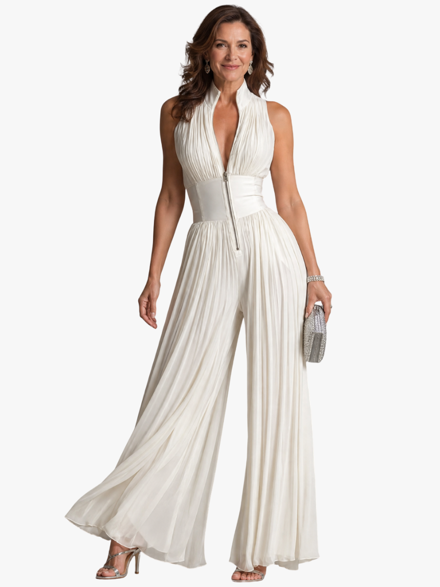 PLISSÉE JUMPSUIT MET HALTERNEK VOOR VROUWEN