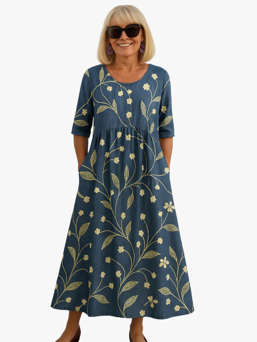 KLASSIEKE MIDI-JURK MET BLOEMENPATROON VOOR VROUWEN