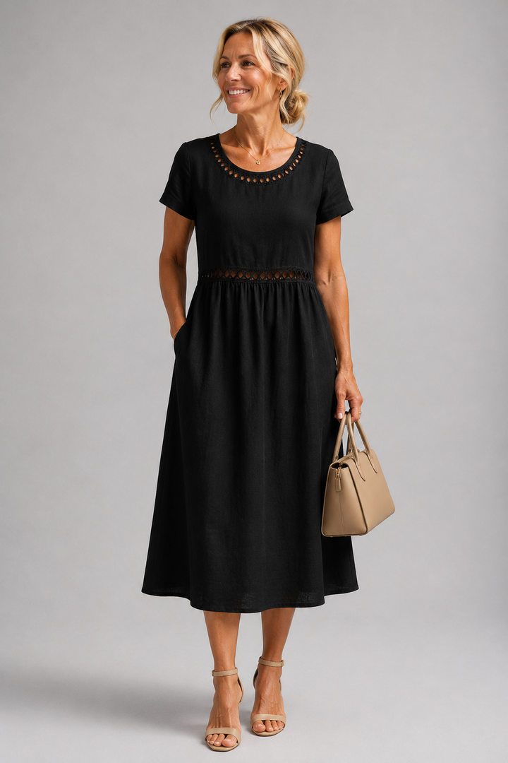 MODERNE MIDI JURK MET BRODERIE VOOR VROUWEN