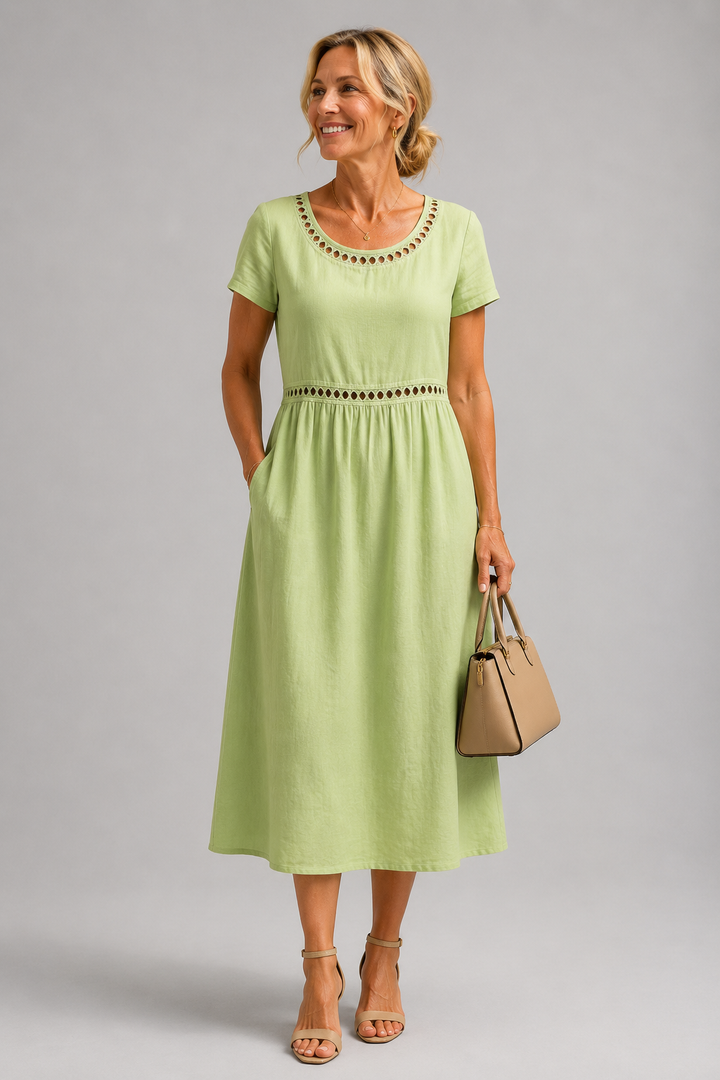 MODERNE MIDI JURK MET BRODERIE VOOR VROUWEN
