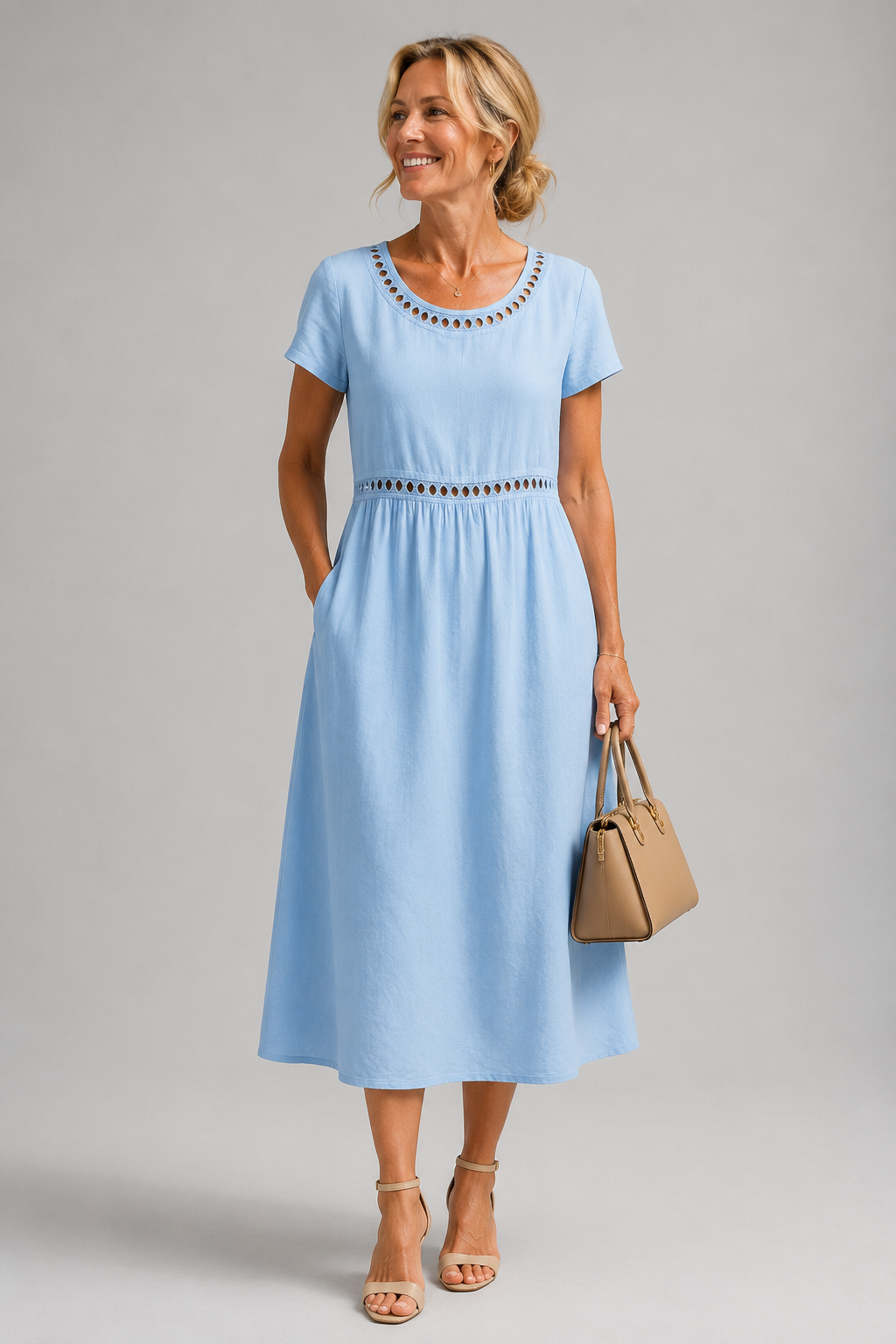 MODERNE MIDI JURK MET BRODERIE VOOR VROUWEN