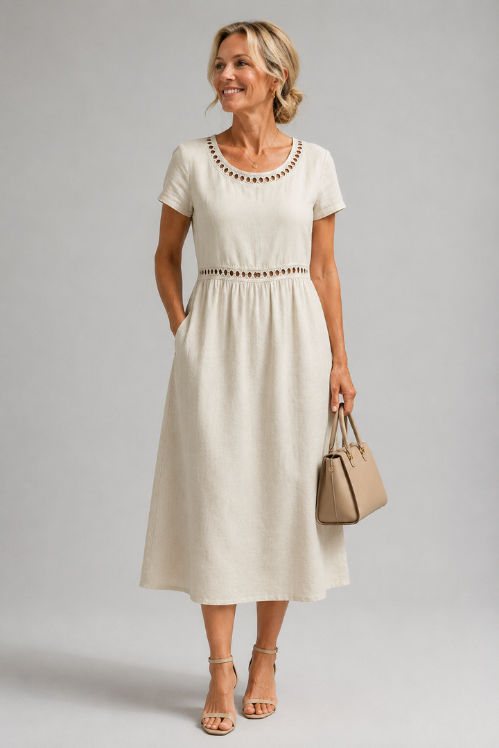 MODERNE MIDI JURK MET BRODERIE VOOR VROUWEN