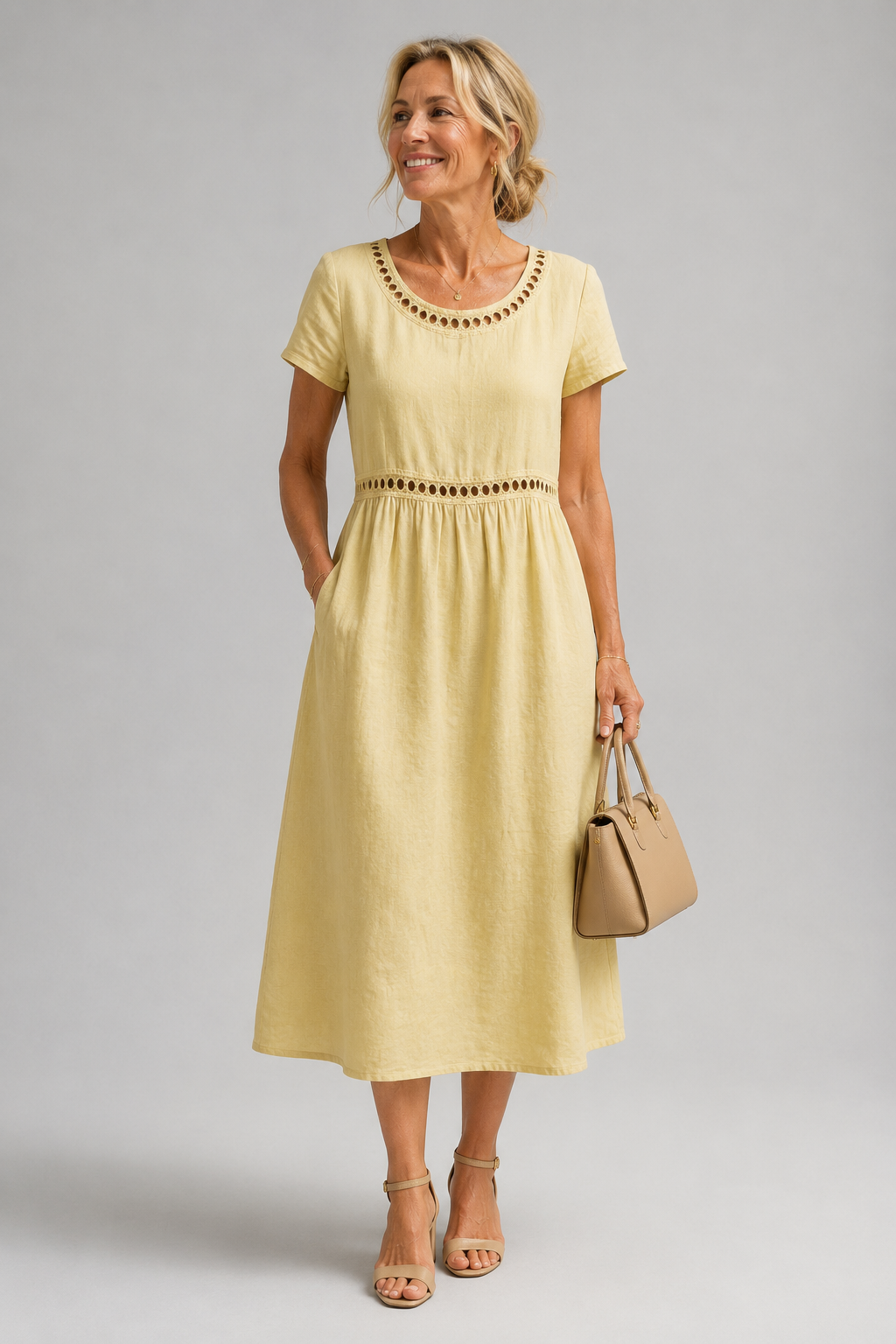 MODERNE MIDI JURK MET BRODERIE VOOR VROUWEN