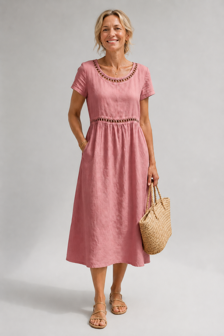 MODERNE MIDI JURK MET BRODERIE VOOR VROUWEN
