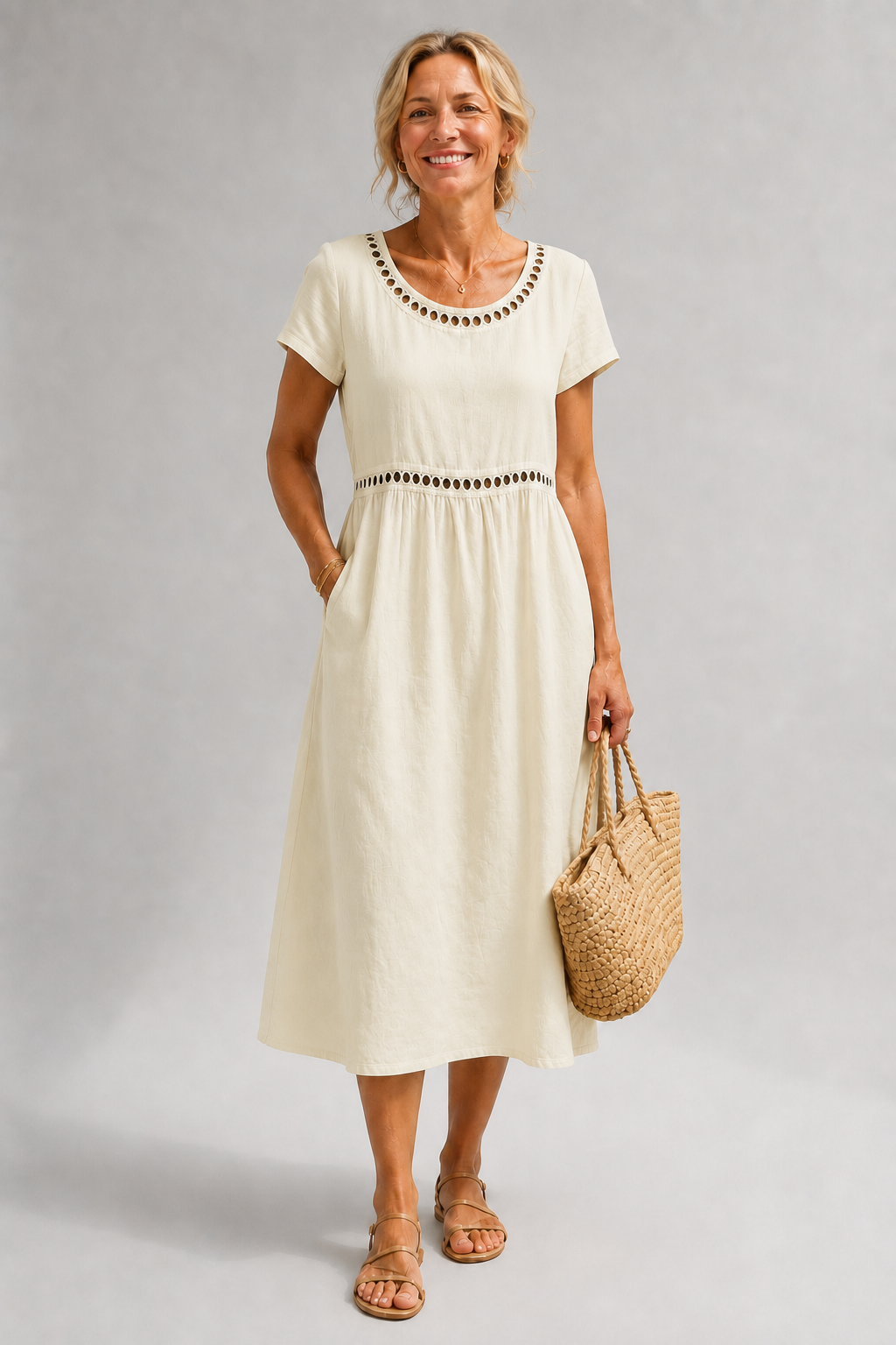 MODERNE MIDI JURK MET BRODERIE VOOR VROUWEN