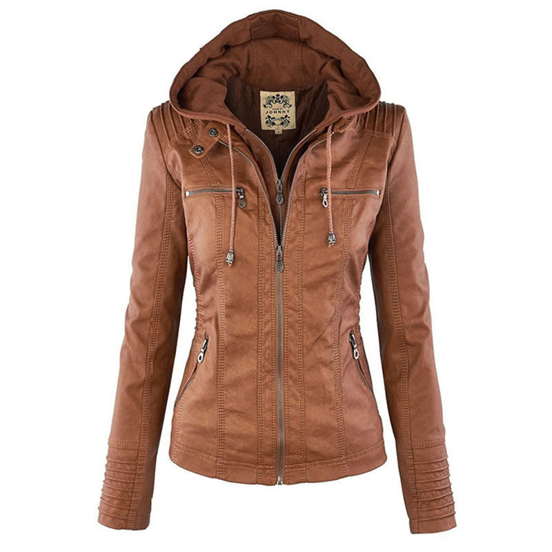 Dames Biker Jas met Capuchon en Rits Zakken