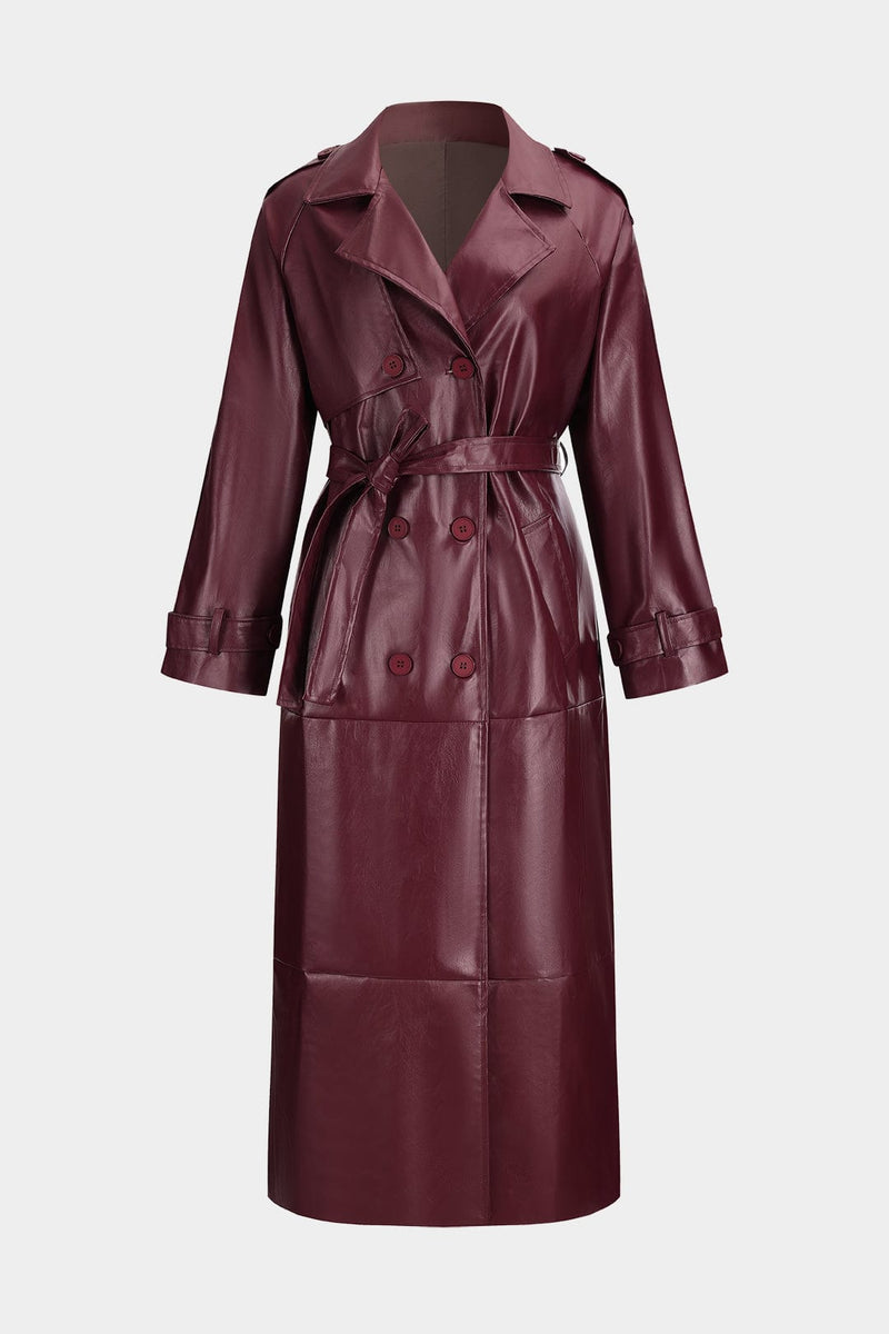 Dames Imitatieleren Trenchcoat met Ceintuur Lange Lengte