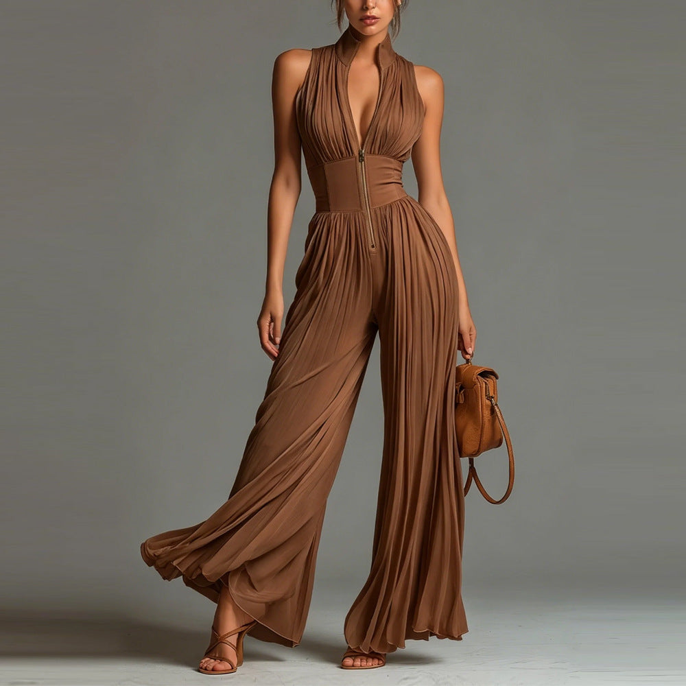 JUMPSUIT MET PLOOIEN EN BREDE PANTBEEN VOOR VROUWEN