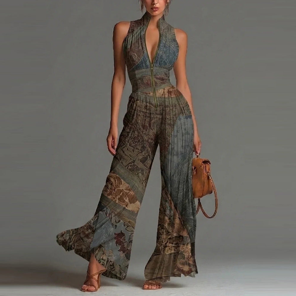 JUMPSUIT MET PLOOIEN EN BREDE PANTBEEN VOOR VROUWEN