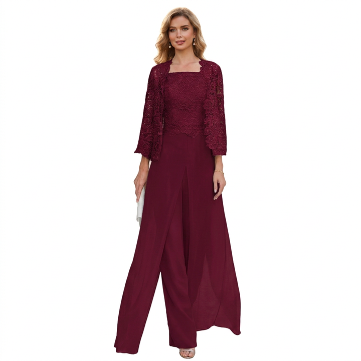 ELEGANTE 3-DELIGE CHIFFON PANTALONSET MET KANT VOOR DAMES
