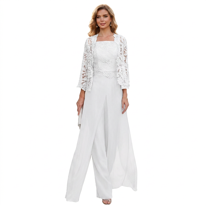 ELEGANTE 3-DELIGE CHIFFON PANTALONSET MET KANT VOOR DAMES