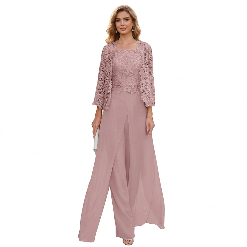 ELEGANTE 3-DELIGE CHIFFON PANTALONSET MET KANT VOOR DAMES
