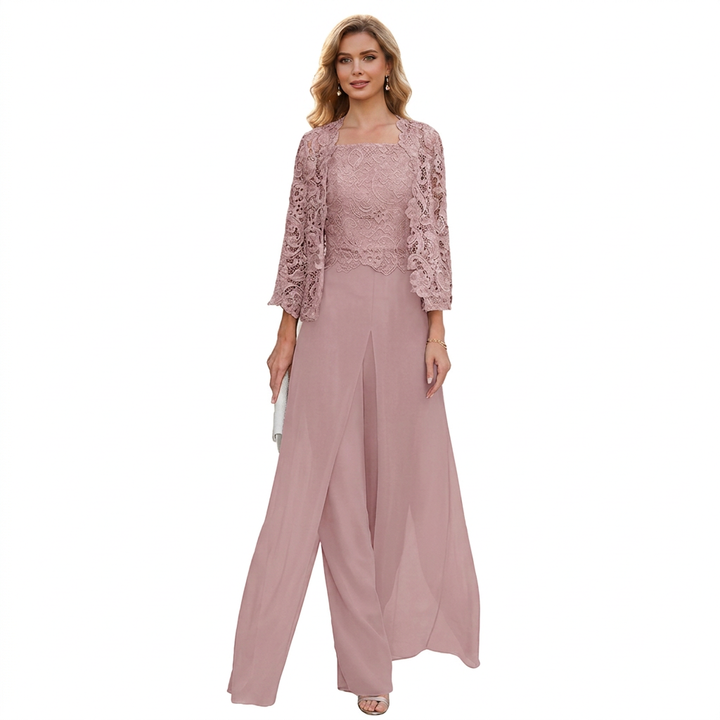 ELEGANTE 3-DELIGE CHIFFON PANTALONSET MET KANT VOOR DAMES