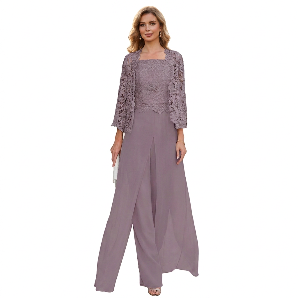 ELEGANTE 3-DELIGE CHIFFON PANTALONSET MET KANT VOOR DAMES