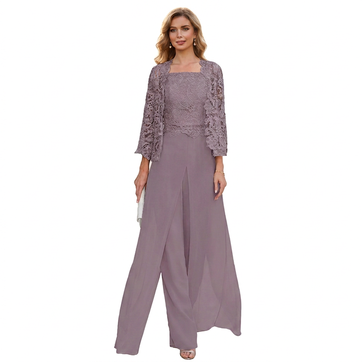 ELEGANTE 3-DELIGE CHIFFON PANTALONSET MET KANT VOOR DAMES