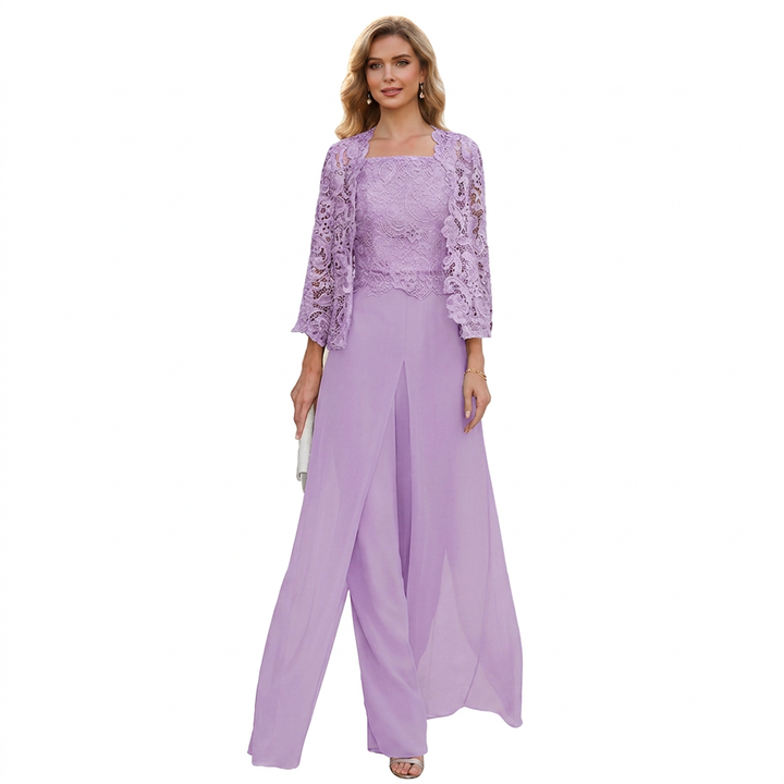 ELEGANTE 3-DELIGE CHIFFON PANTALONSET MET KANT VOOR DAMES