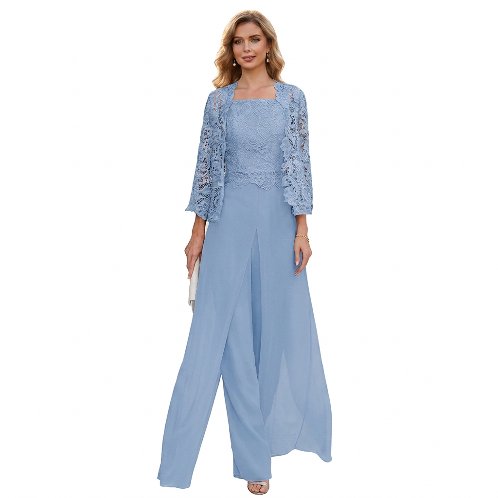 ELEGANTE 3-DELIGE CHIFFON PANTALONSET MET KANT VOOR DAMES