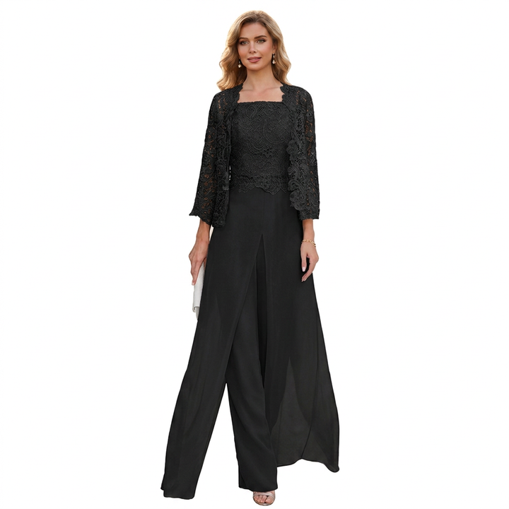ELEGANTE 3-DELIGE CHIFFON PANTALONSET MET KANT VOOR DAMES