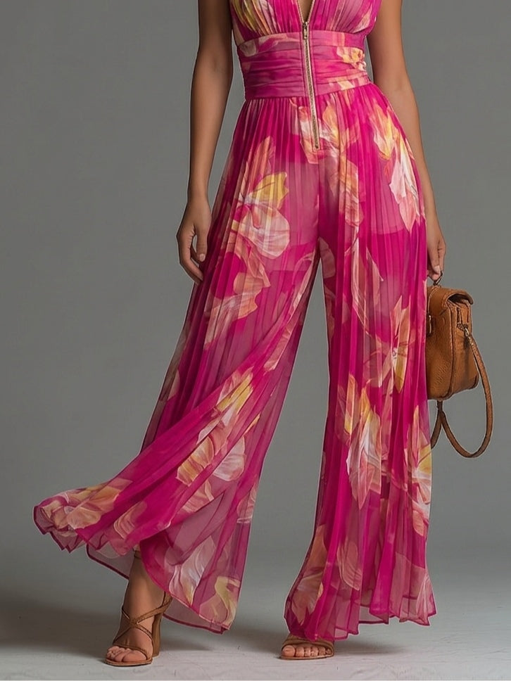 BLOEMIGE JUMPSUIT MET BREDE BENEN VOOR VROUWEN