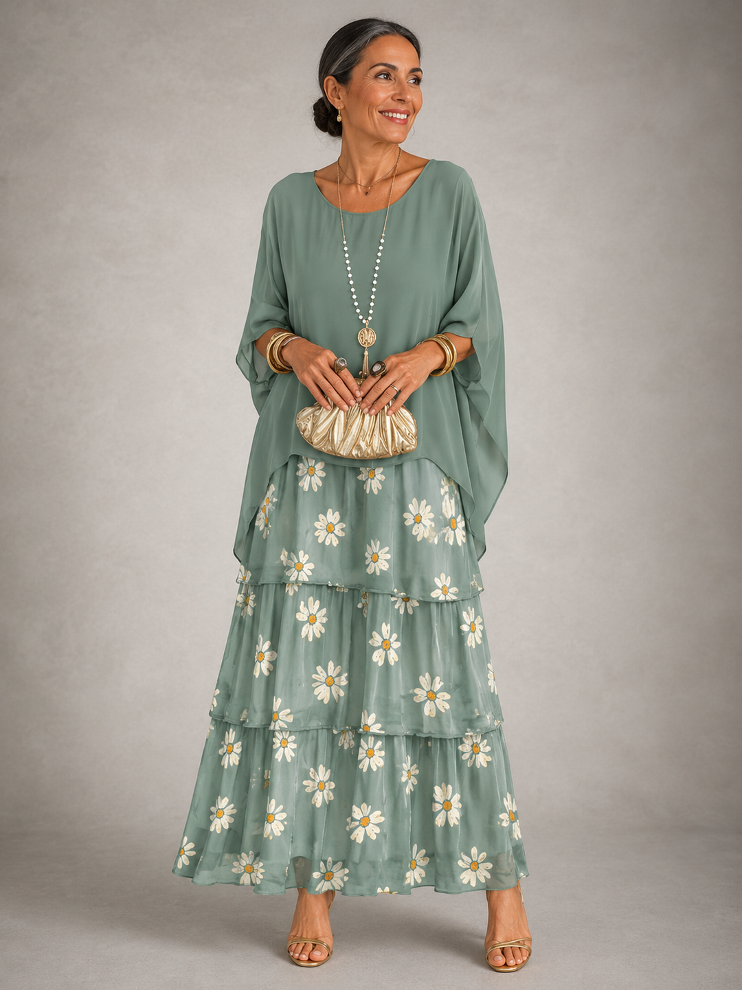 MAXI JURK VAN GELAAGD CHIFFON VOOR VROUWEN