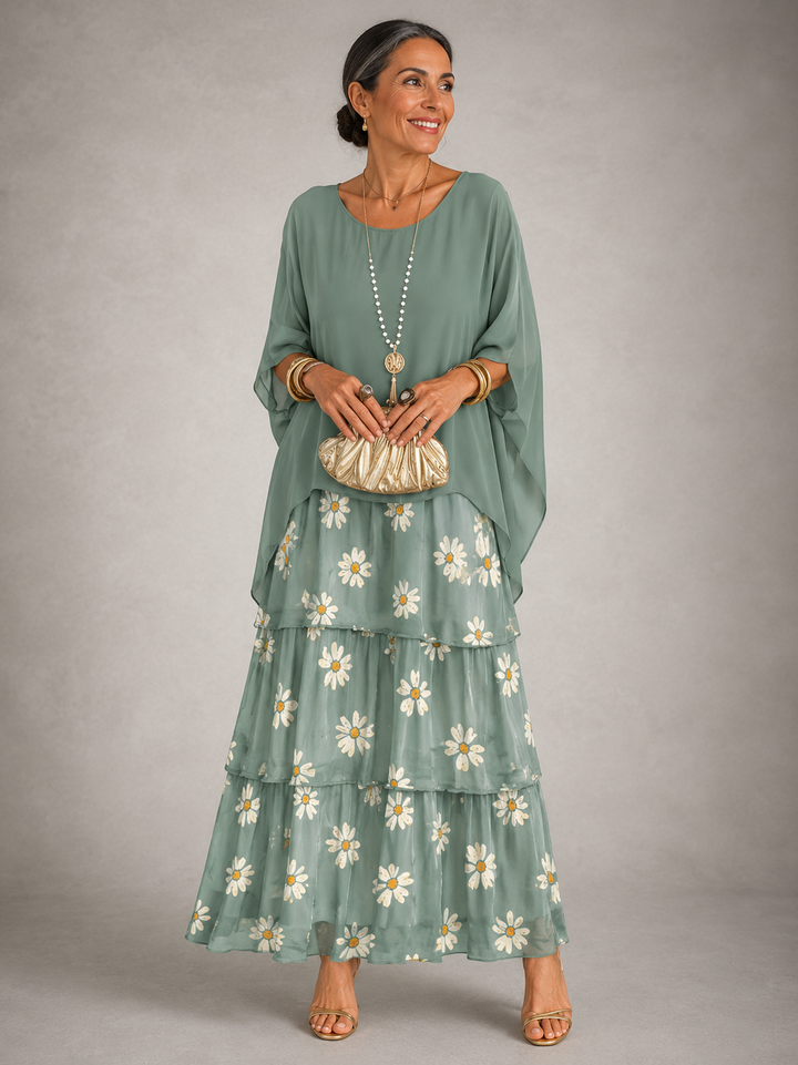 MAXI JURK VAN GELAAGD CHIFFON VOOR VROUWEN