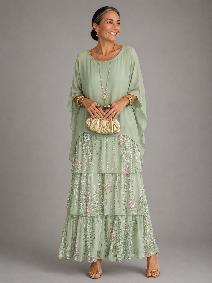 MAXI JURK VAN GELAAGD CHIFFON VOOR VROUWEN